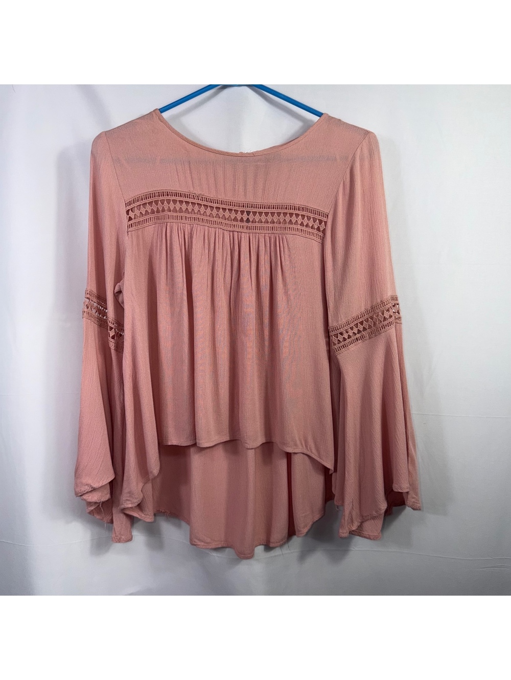 Love by Design Pink Crochet Bell Sleeve Top Medium